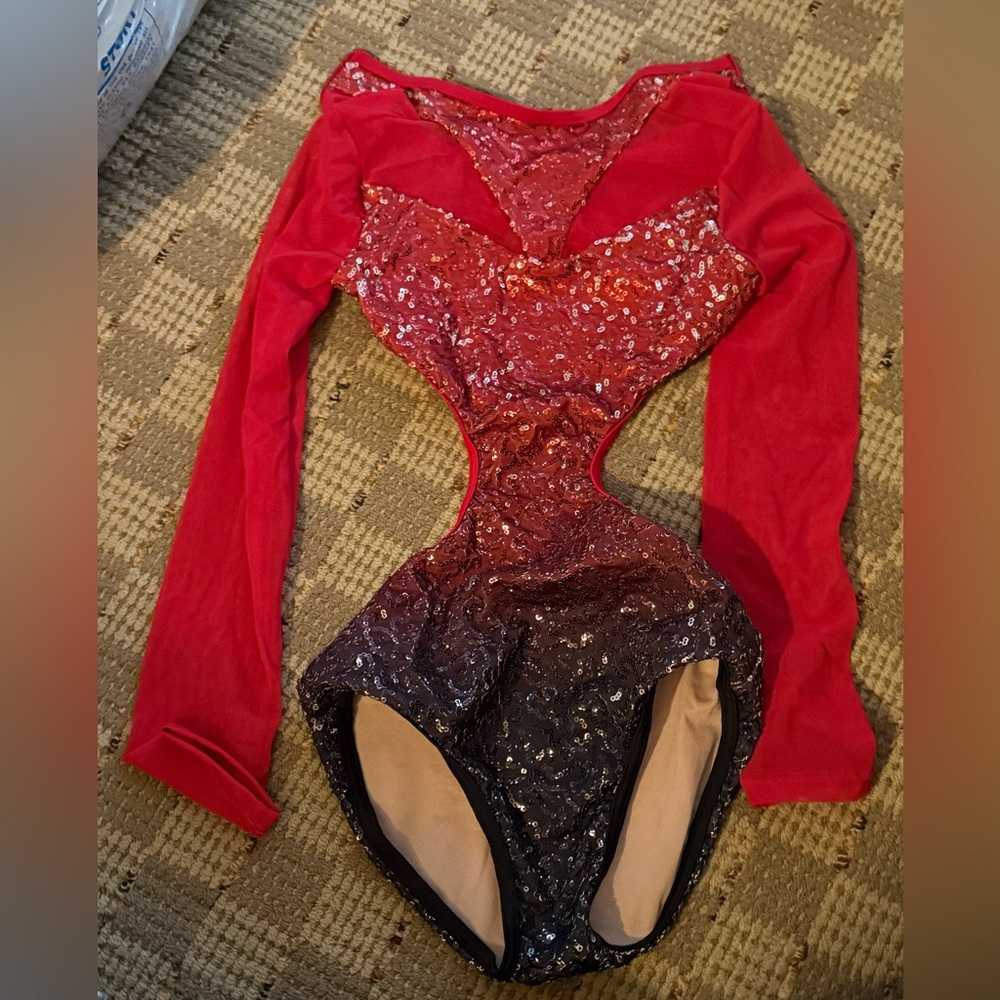 Weissman Red and Black Sequined Bodysuit